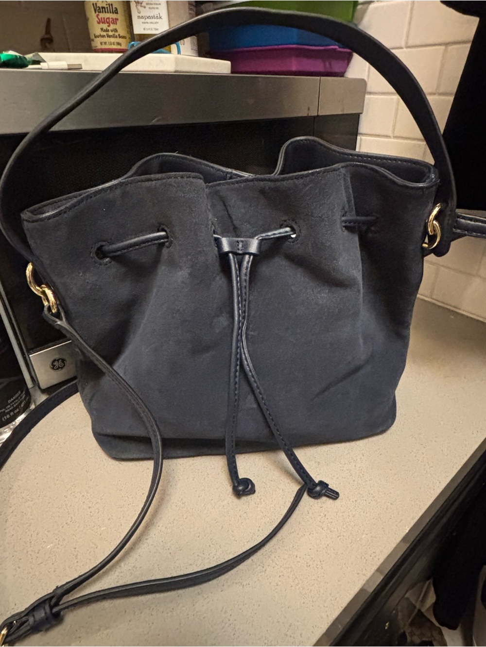 Talbots Black Suede Drawstring Shoulder Bag